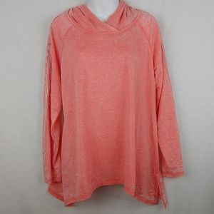 French Laundry NWT Melon Coral  Lightweight Hoodie Lace Accents Large